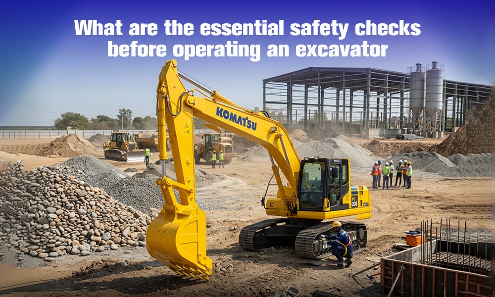 What are the essential safety checks before operating an excavator?