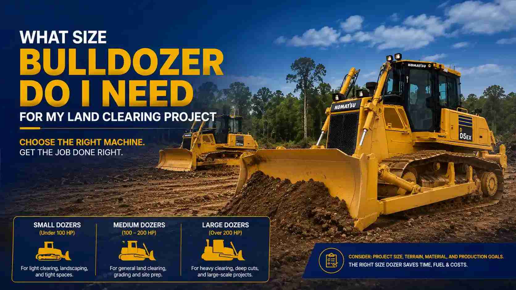 What size bulldozer do I need for my land-clearing project